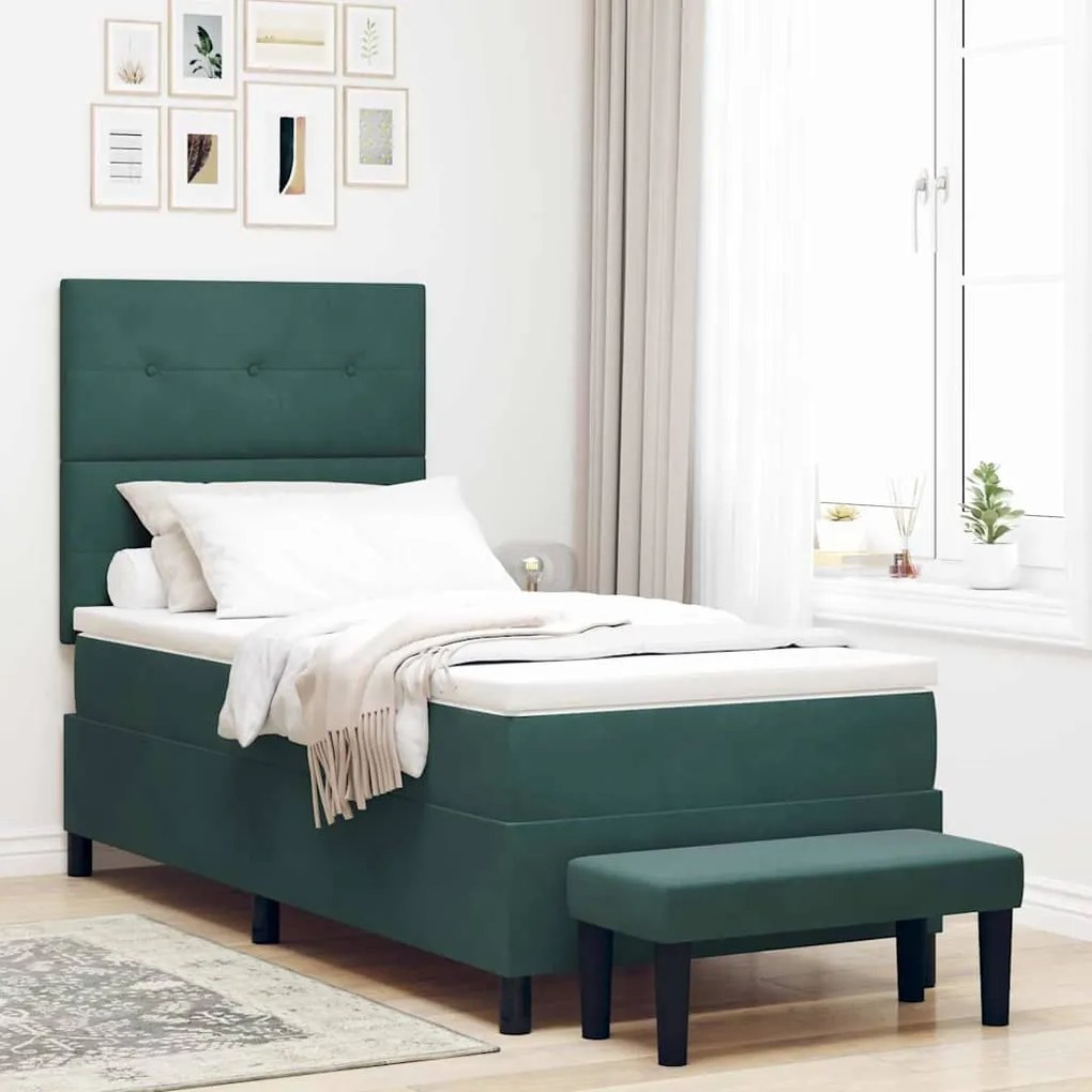 vidaXL Κρεβάτι με ελατήρια Σκούρο πράσινο 90 x 200 cm Βελούδο