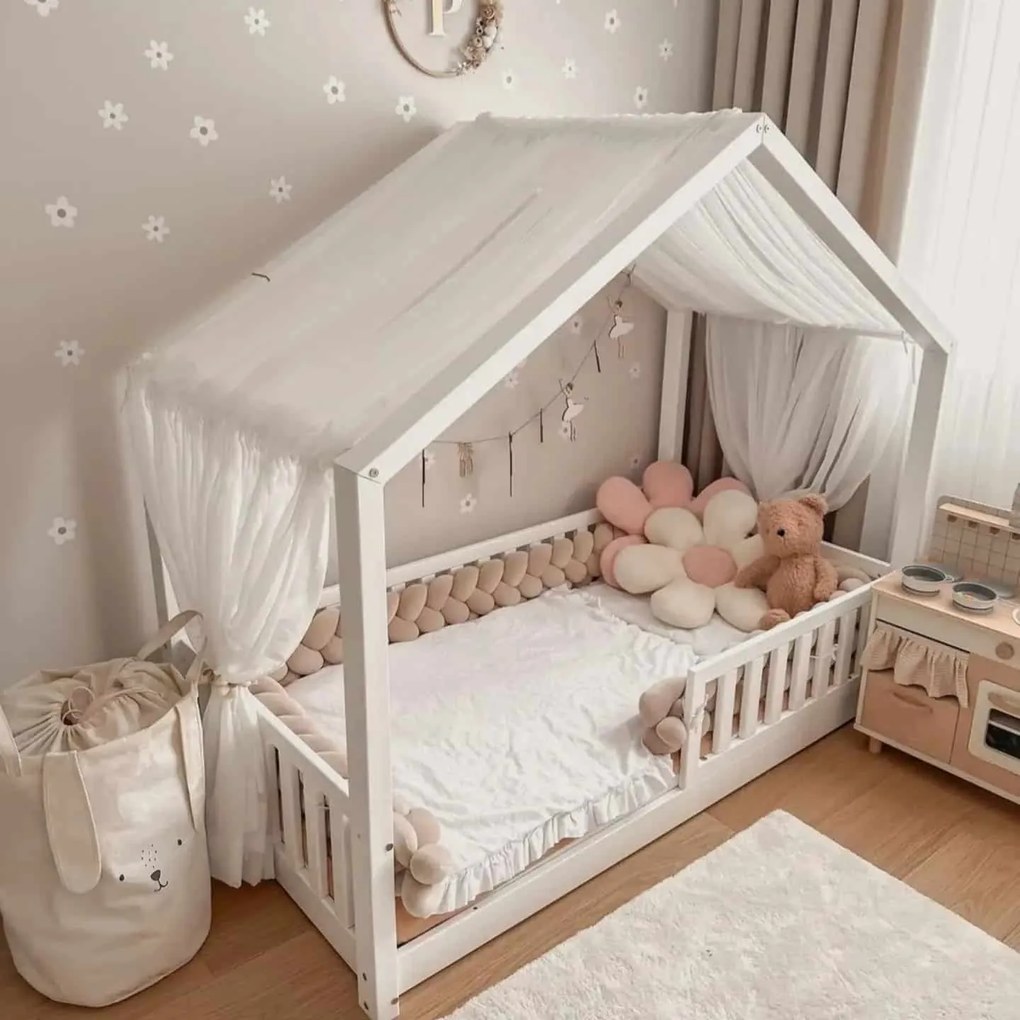 Κρεβάτι Παιδικό Montessori House Bed με Κάγκελα 30cm σε Γκρι Χρώμα  Ξύλου  90×200cm  Luletto (Δώρο 10% έκπτωση στο Στρώμα)