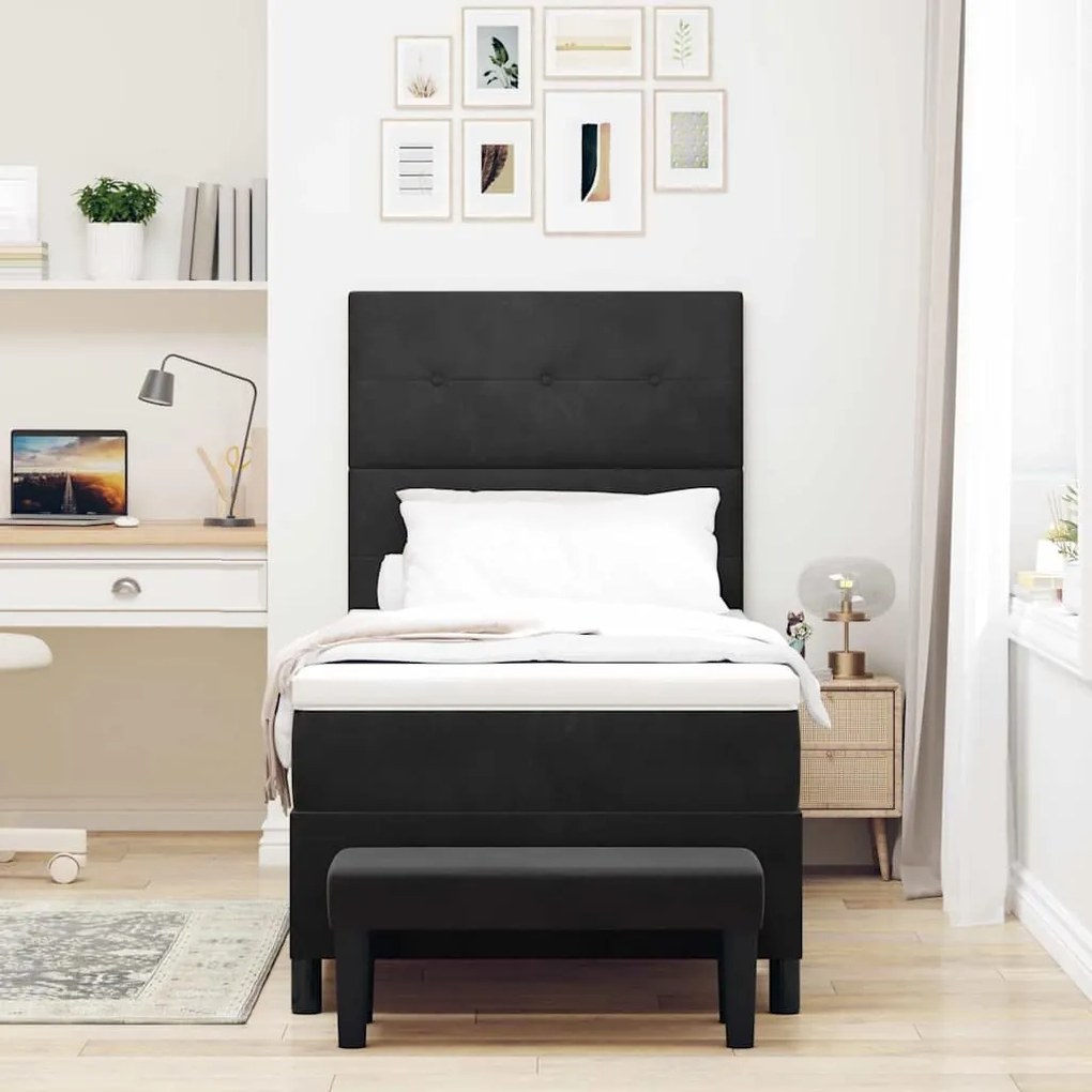 vidaXL Κρεβάτι με ελατήρια με στρώμα Μαύρο 80 x 200 cm Βελούδο