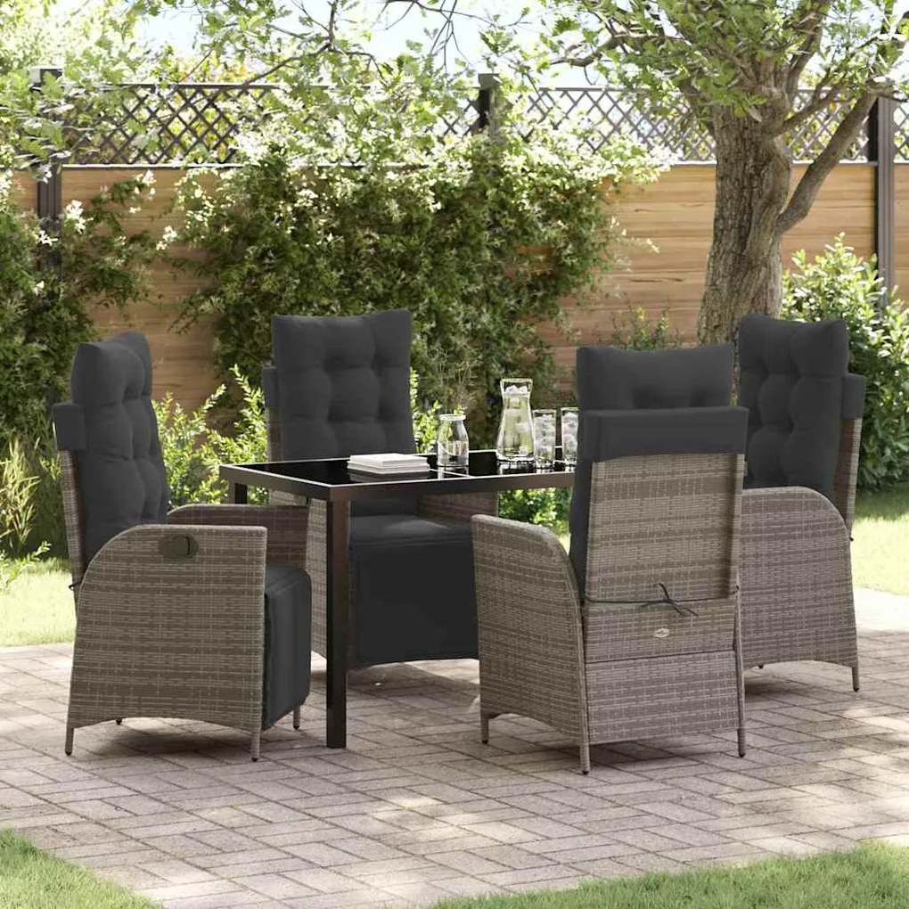 vidaXL Σετ Κήπου 5 Τεμαχίων Γκρι Πολυ Rattan