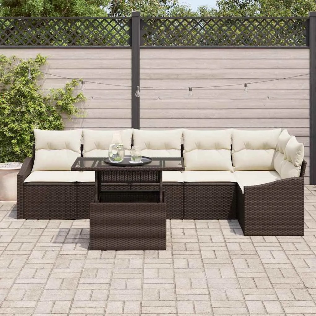 vidaXL Σετ Καναπέ Κήπου με μαξιλάρι 7 pcs Καφέ, Κρέμα 100 x 55 x 73 εκ