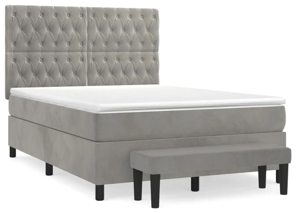 Κρεβάτι Boxspring με Στρώμα Ανοιχτό Γκρι 140x200 εκ. Βελούδινο - Γκρι