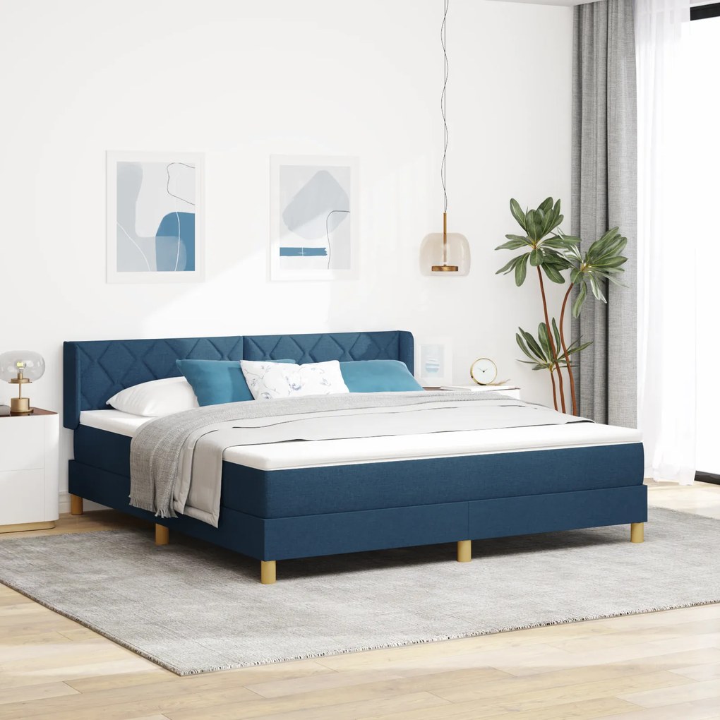 vidaXL Κρεβάτι Box Spring με Στρώμα σε Μπλε, 180 x 200 εκ., Ύφασμα.
