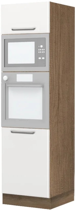 Επιδαπέδιο ντουλάπι φούρνου ψηλό Modena K21-60-RM-Φυσικό σκούρο - Λευκό γυαλιστερό - 60.00Χ60.00Χ216.00cm