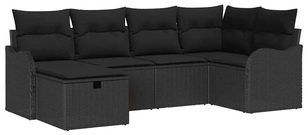 vidaXL Σετ Καναπέ Κήπου 6 pcs Μαύρο 232.5 x 122.5 x 85 εκ Πολυ ράταν