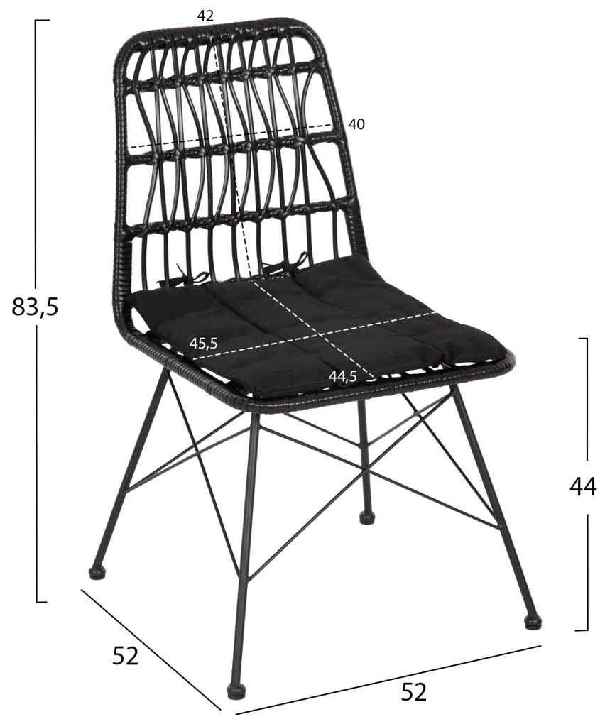 Καρέκλα ALLEGRA C5453.12 Μεταλλική με Μαξιλάρι και Wicker Μαύρο 52x52x83,5Yεκ. 52x52x83.5 εκ.