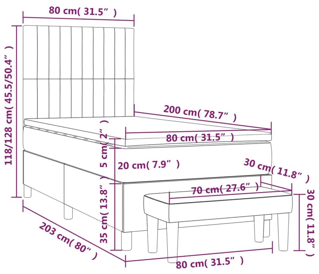 Κρεβάτι Boxspring με Στρώμα Σκούρο Μπλε 80 x 200 εκ. Βελούδινο - Μπλε