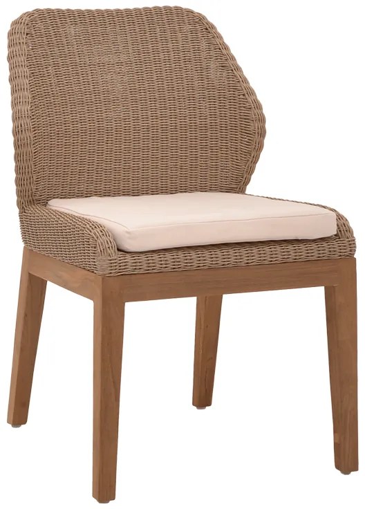 Καρέκλα Swinton pakoworld σκελετός αλουμινίου με teak πόδι σε φυσική απόχρωση και κρεμ ύφασμα 53x63x