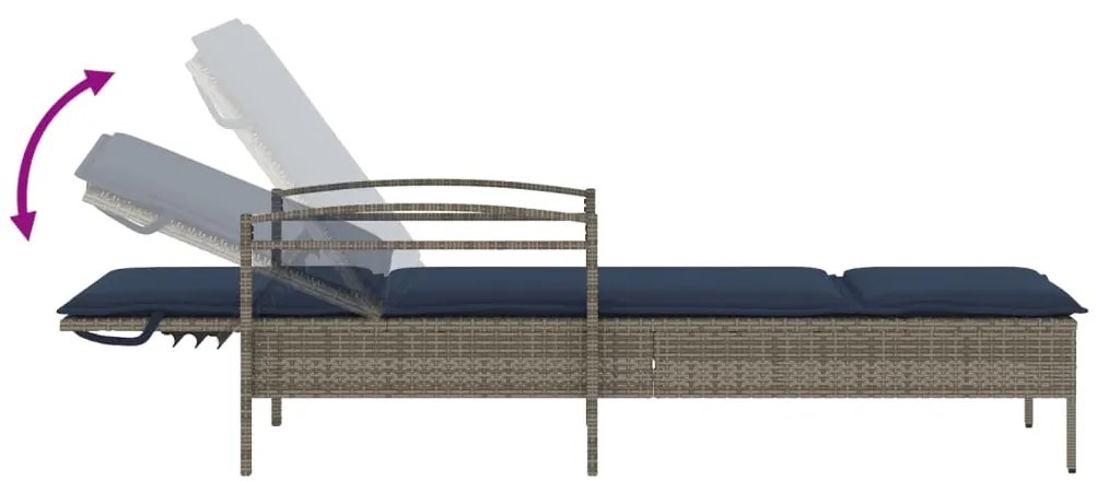 vidaXL Ξαπλώστρα με Μαξιλάρι Γκρι 63x200x81 εκ. από Συνθετικό Ρατάν (μόνο για τις ΗΠΑ)