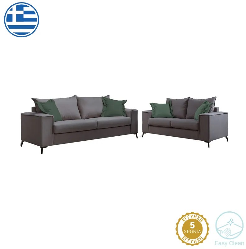 Σετ σαλονιού Verona 2τεμ 2θέσιος-3θέσιος ανθρακί - μαξιλάρια κυπαρισσί