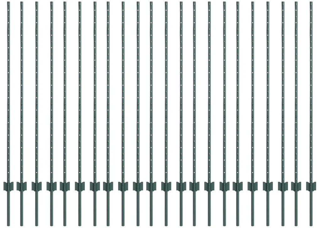 vidaXL Ασημένιοι Πόλοι Φράχτη 22 pcs Πράσινο 50 μ. x 1.4 μ. Ατσάλι