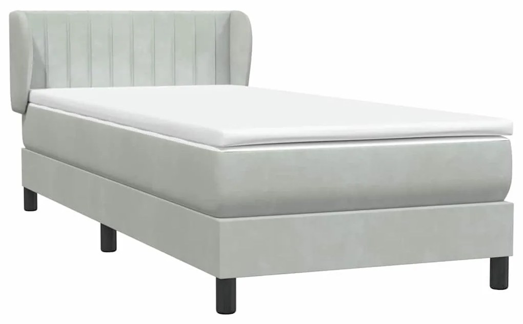 vidaXL Box Spring κρεβάτι με στρώμα ανοιχτό γκρι 90x220 εκ. Βελούδινο