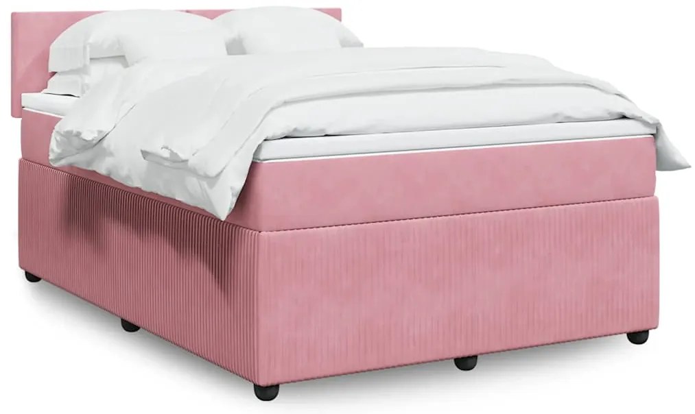 vidaXL Κρεβάτι Boxspring με Στρώμα Ροζ 140x190 εκ. Βελούδινο