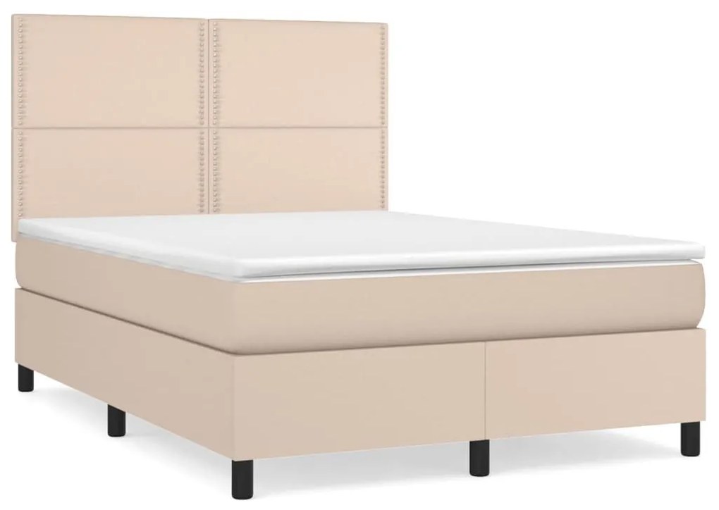 Κρεβάτι Boxspring με Στρώμα Καπουτσίνο 140x200εκ.από Συνθ.Δέρμα - Καφέ