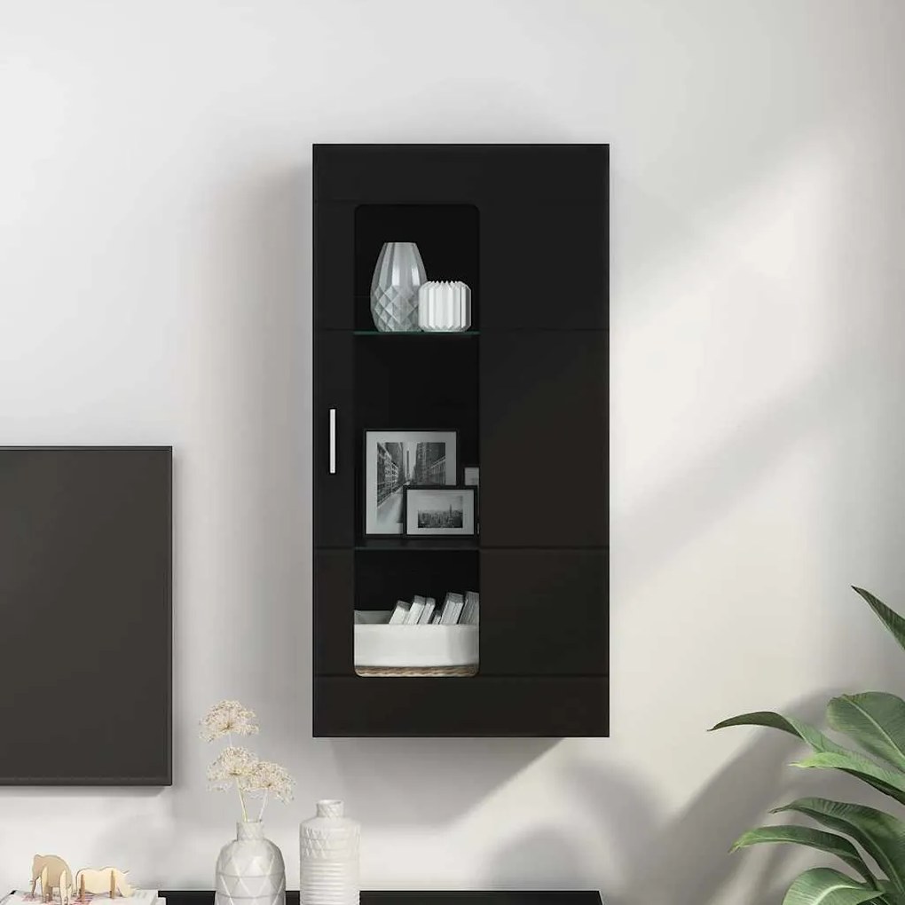 vidaXL Ντουλάπα τοίχου Μαύρο 55 x 29 x 100 εκ Επεξεργασμένο ξύλο