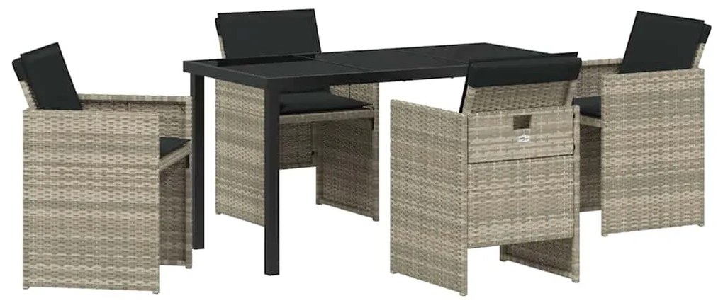 vidaXL Σέτ φαγητού για κήπο με μαξιλάρι 5 pcs Ανοιχτό γκρι Πολυ ράταν