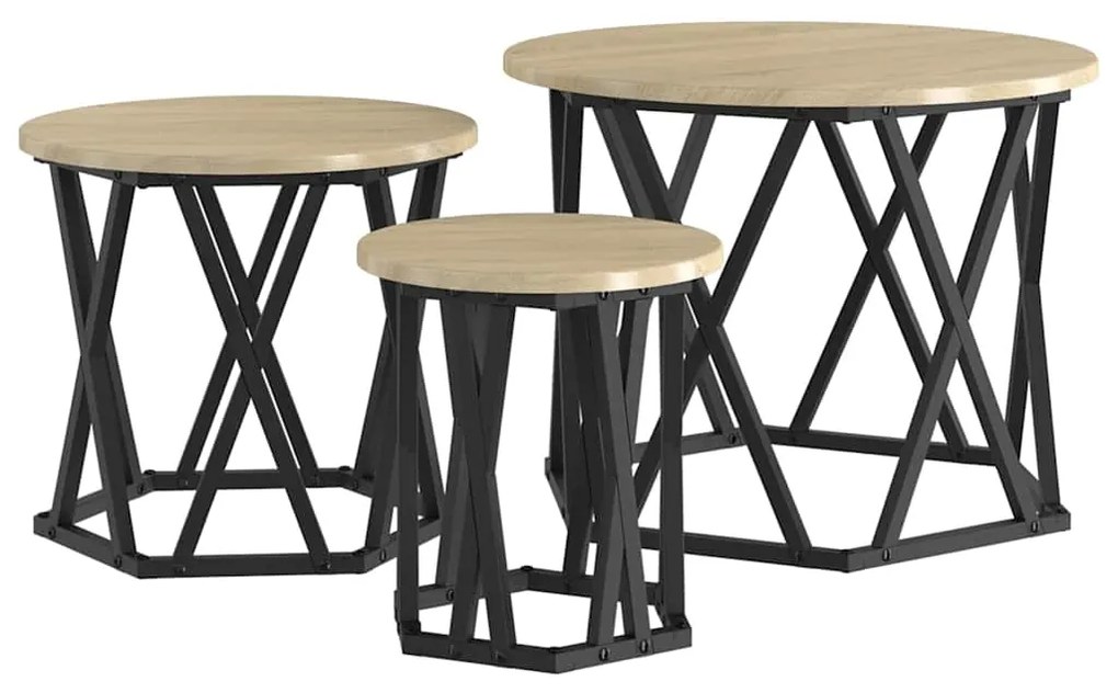 vidaXL Κομοδίνο Μονάδας 3 pcs Δρύς Sonoma Μηχανισμένο ξύλο και ατσάλι