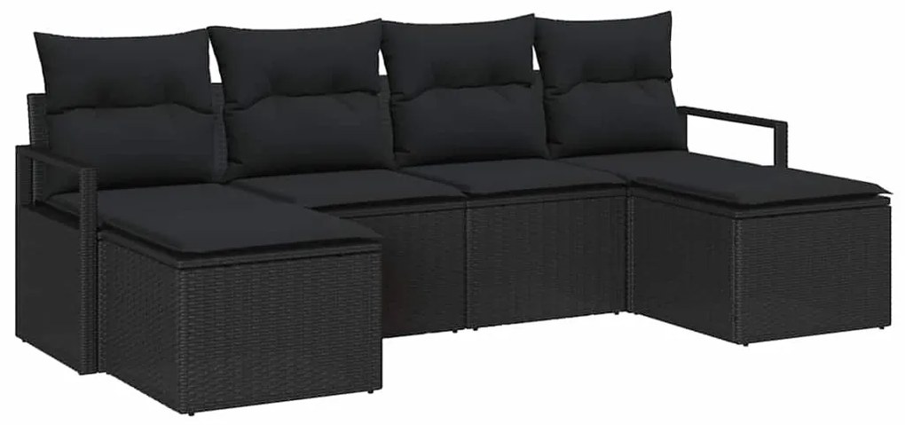 vidaXL Σετ Καναπέ Κήπου 6 pcs Μαύρο Πολυ ράταν