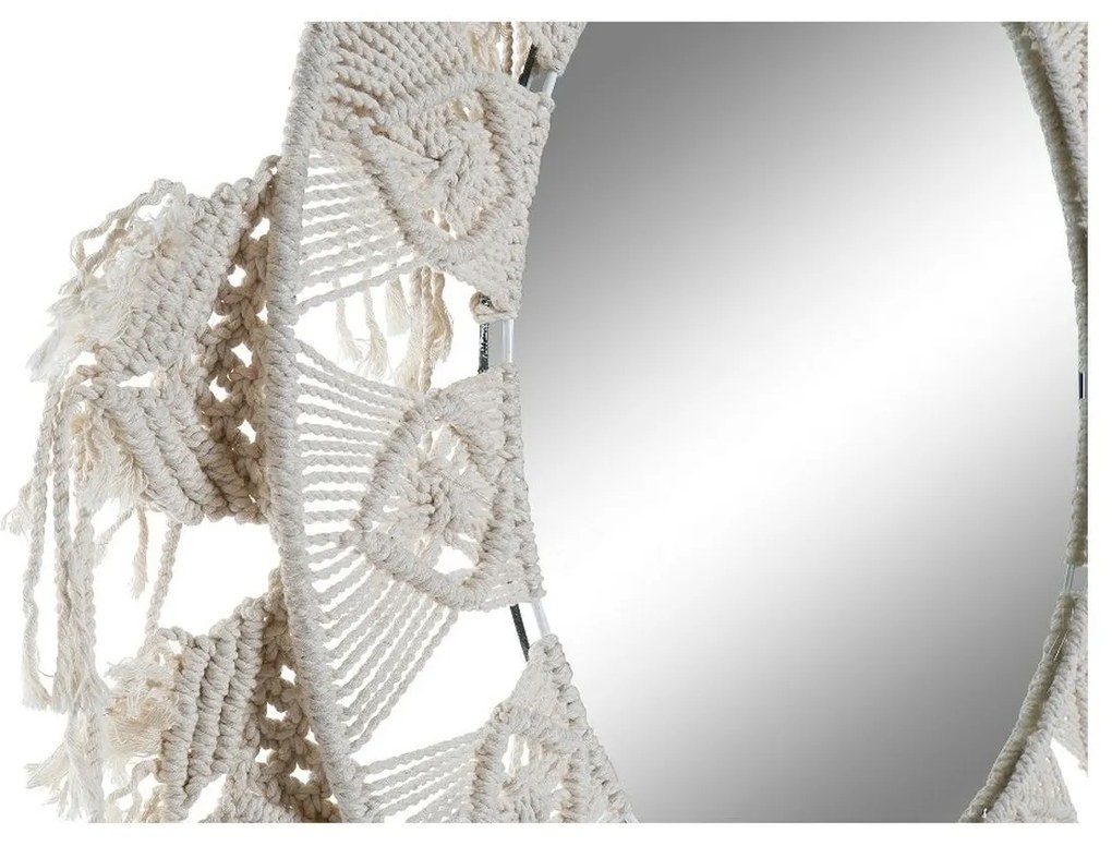 Τοίχο καθρέφτη DKD Home Decor Λευκό Boho Μακραμέ 75 x 2 x 75 cm