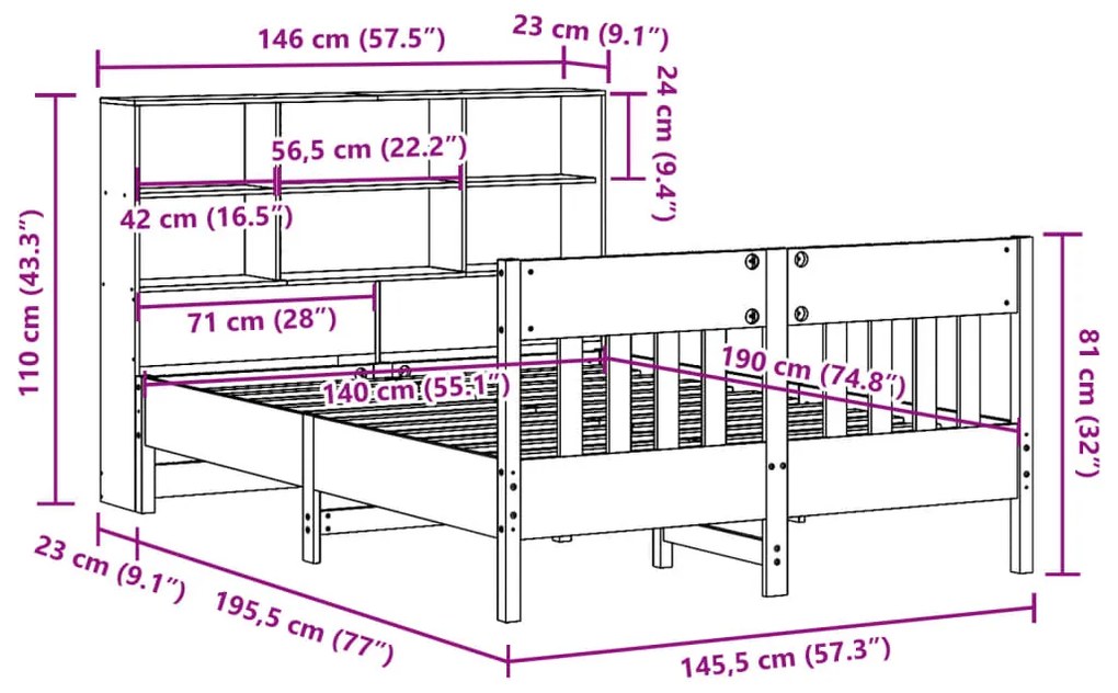 Σκελετός Κρεβατιού Χωρίς Στρώμα 140x190 εκ Μασίφ Ξύλο Πεύκου - Καφέ