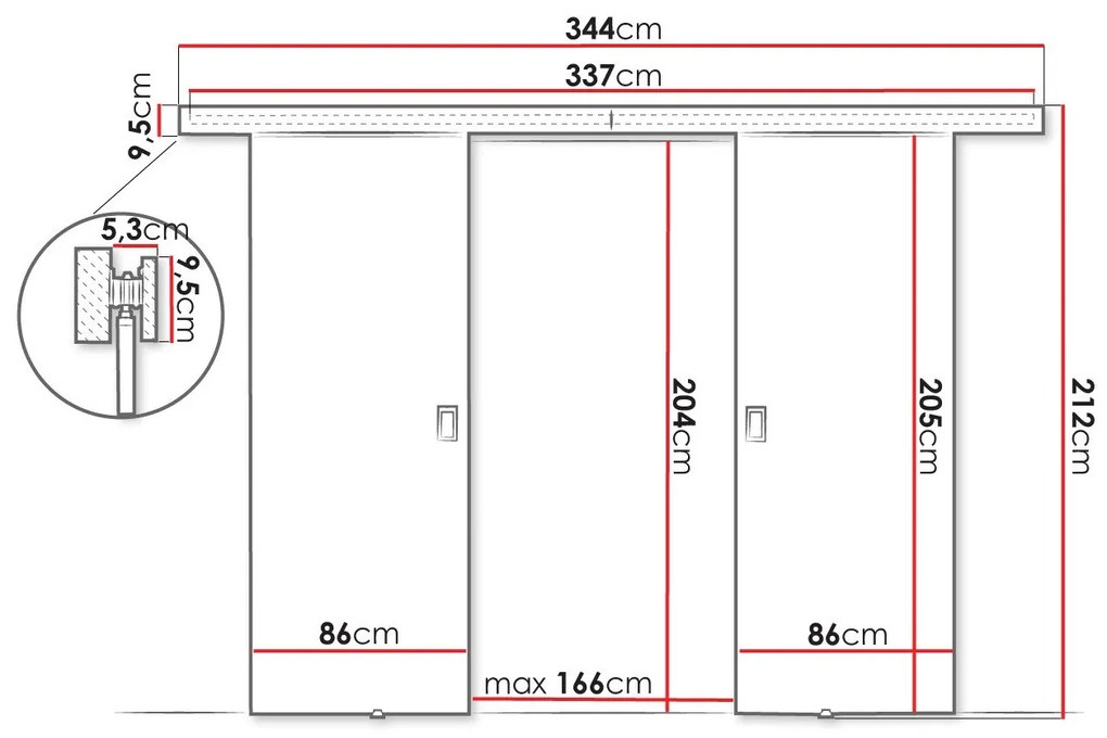 Συρόμενες πόρτες Dover 200, 46 kg, Sonoma οξιά, Πλαστικοποιημένη μοριοσανίδα, Ανοιχτό καφέ, Αλουμίνιο | Epipla1.gr