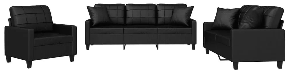 vidaXL Πολυθρόνες Σετ 3 Τεμαχίων Μαύρο Συνθετικό Δέρμα με Μαξιλάρια
