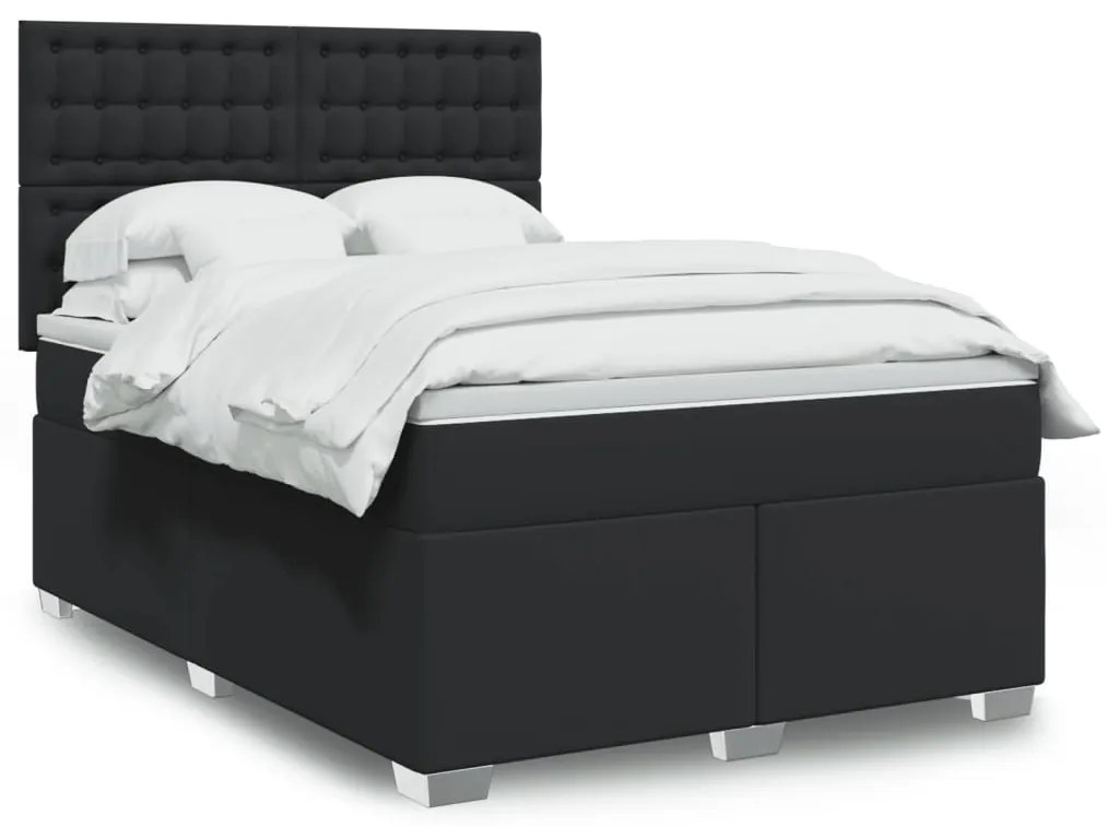 vidaXL Κρεβάτι Boxspring με Στρώμα Μαύρο 160x200εκ.από Συνθετικό Δέρμα