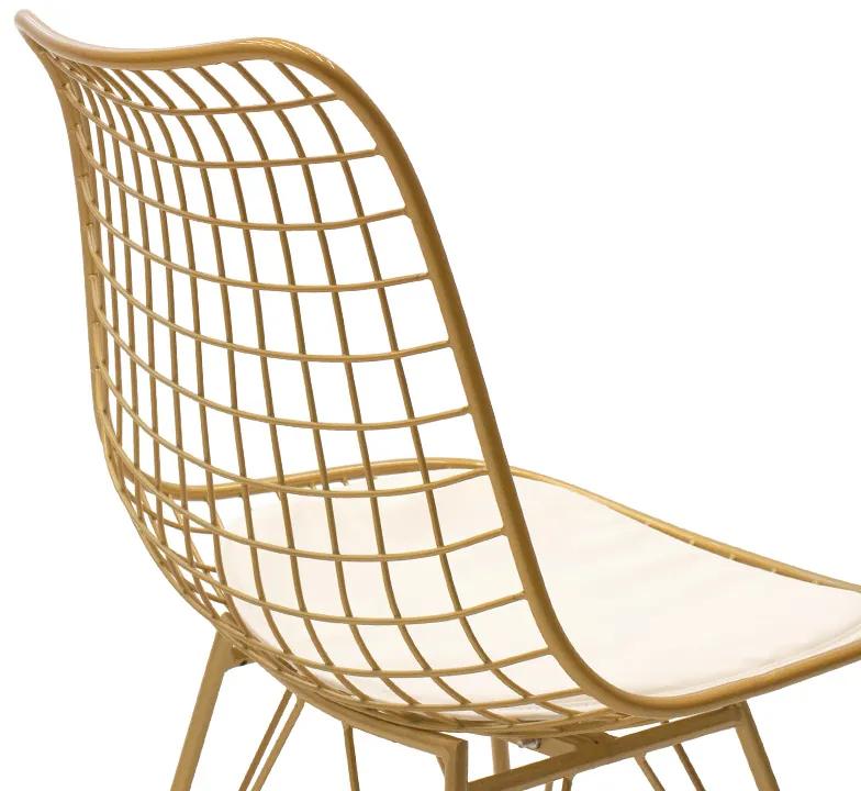 Καρέκλα Taj pakoworld μέταλλο χρυσό-μαξιλάρι PVC λευκό - Μέταλλο - 058-000025