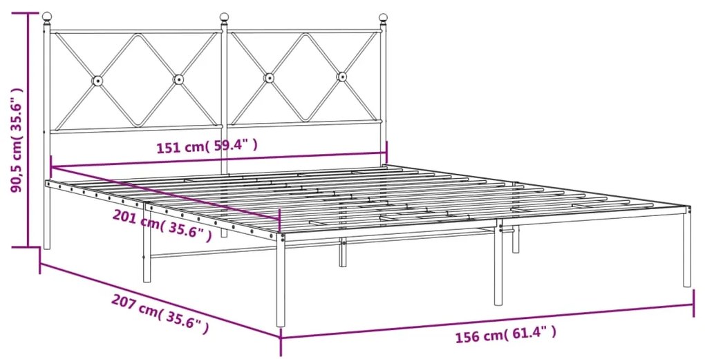 Πλαίσιο Κρεβατιού με Κεφαλάρι Λευκό 150 x 200 εκ. Μεταλλικό - Λευκό