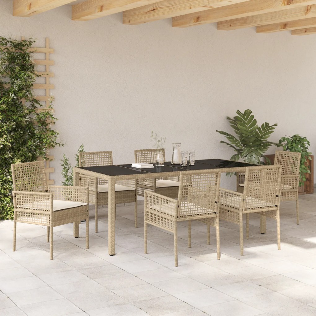 vidaXL Σέτ φαγητού για κήπο 7 pcs Μπεζ 190 x 90 x 75 cm