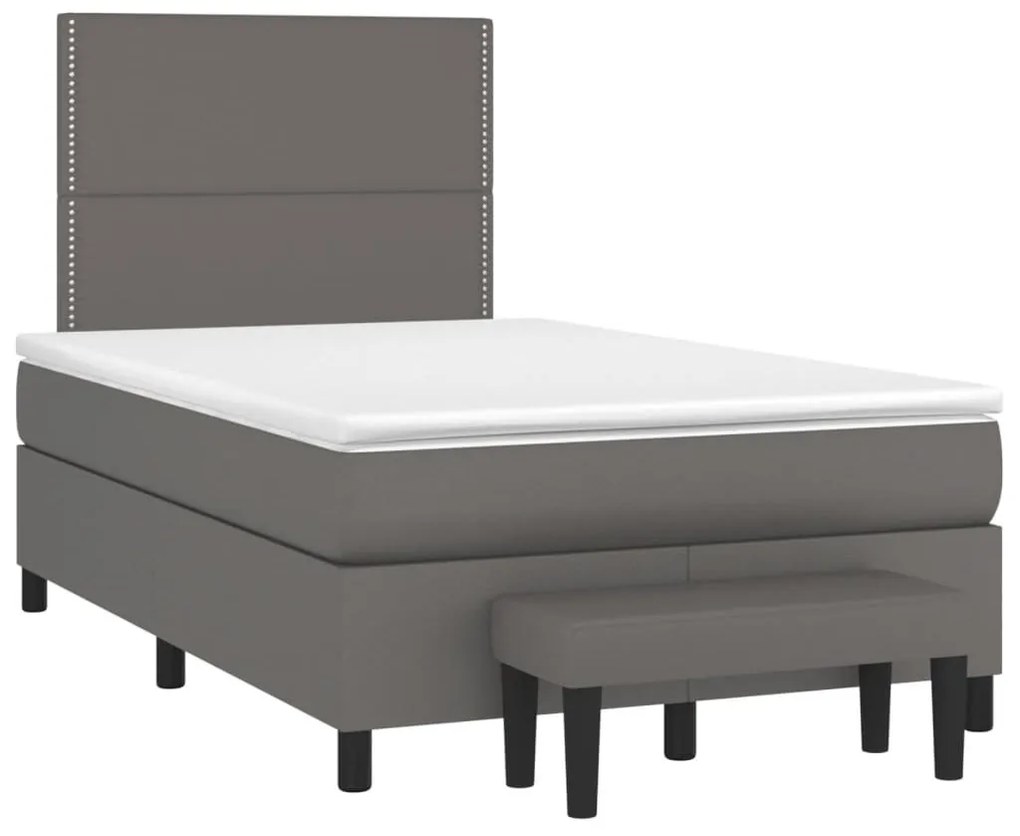 Κρεβάτι Boxspring με Στρώμα Γκρι 120x190εκ. από Συνθετικό Δέρμα - Γκρι