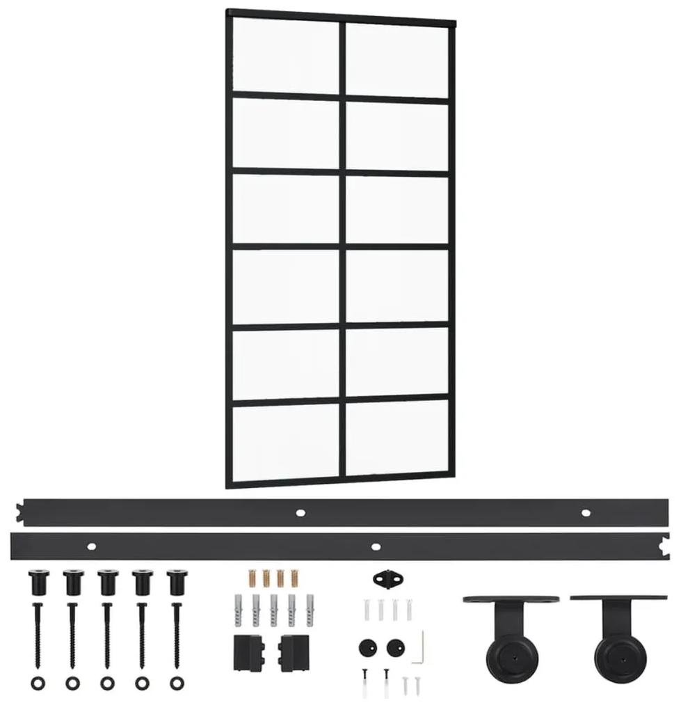 Συρόμενη Πόρτα με Σετ Υλικού ESG Γυαλί &amp; Αλουμίνιο 102 x 205 εκ. - Μαύρο