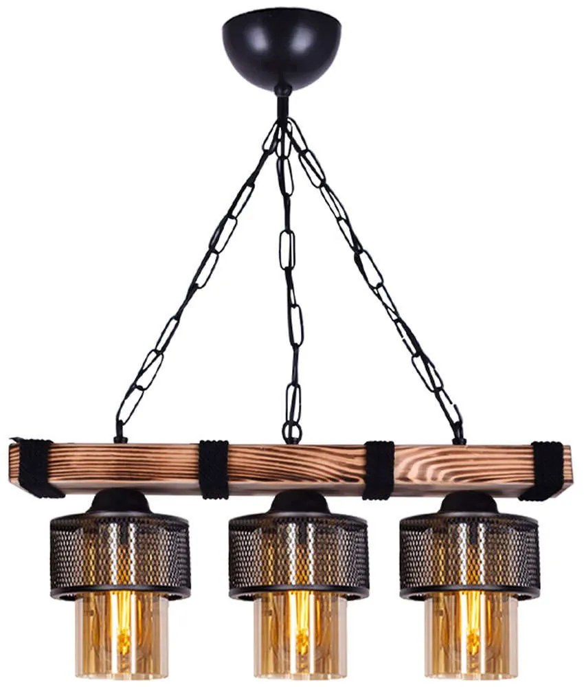 Φωτιστικό Οροφής - Ράγα Eliana 0207366 50x15x65cm 3xE27 60W Walnut-Black Megapap Μέταλλο,Ξύλο