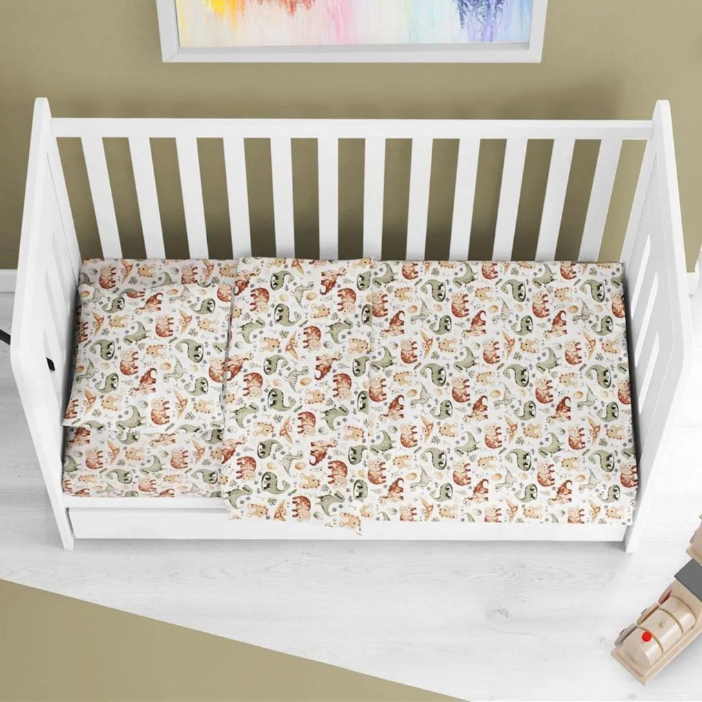 Σεντόνι Λίκνου Bebe Dinosaur 515 Beige 80x110 - Dimcol