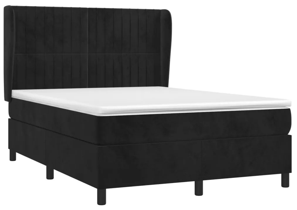 vidaXL Κρεβάτι Boxspring με Στρώμα Μαύρο 140x200 εκ. Βελούδινο