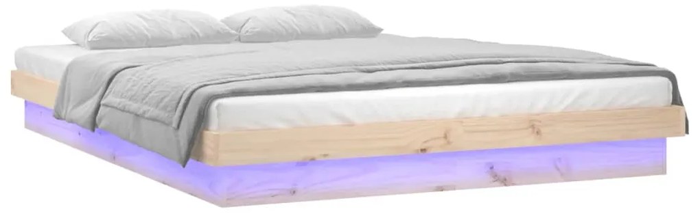 vidaXL Πλαίσιο Κρεβατιού με LED 150 x 200 εκ. King Size Μασίφ Ξύλο
