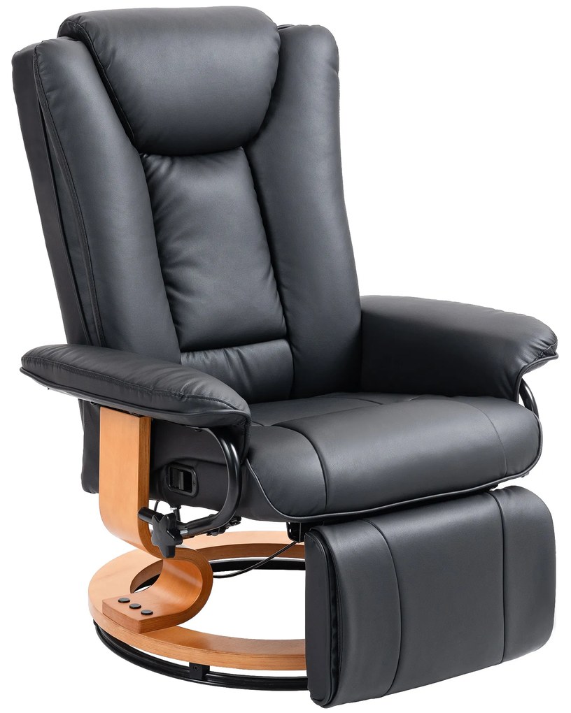 HOMCOM Πολυθρόνα Relax με λειτουργία ανάκλισης, περιστρεφόμενη, έως 150 kg, κάλυμμα από τεχνητό δέρμα, ατσάλινο πλαίσιο, Μαύρο