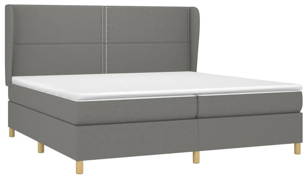 Κρεβάτι Boxspring με Στρώμα Σκούρο Γκρι 200x200 εκ. Υφασμάτινο - Γκρι