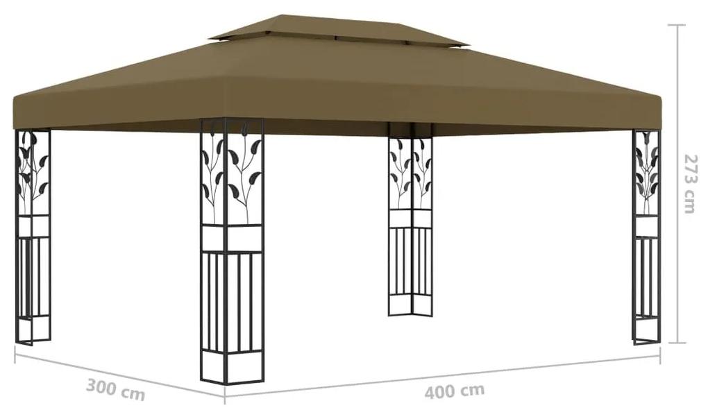 Κιόσκι με Διπλή Οροφή και Φωτάκια LED Taupe 3 x 4 μ. - Μπεζ-Γκρι