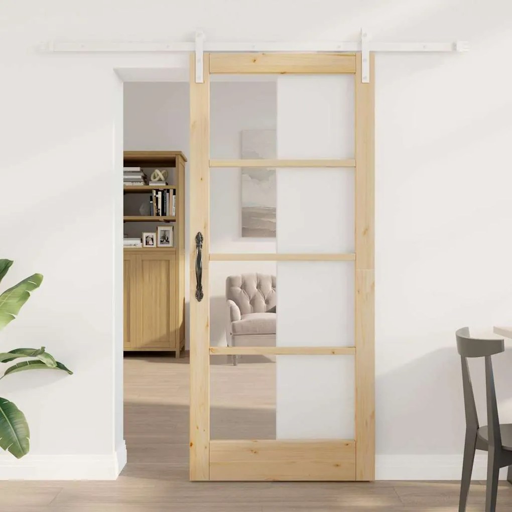 vidaXL Συρόμενη Πόρτα Καφέ 86 x 198.5 cm Μασίφ ξύλο πεύκου