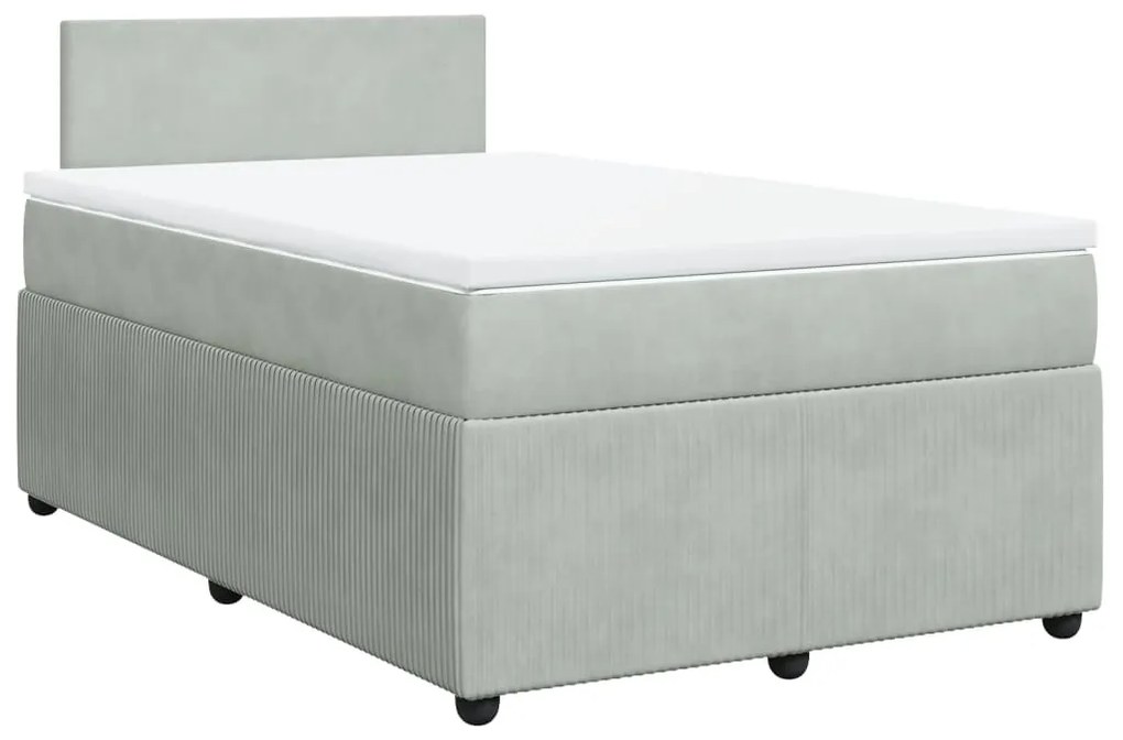 vidaXL Κρεβάτι Boxspring με Στρώμα Ανοιχτό Γκρι 120x190 εκ. Βελούδινο