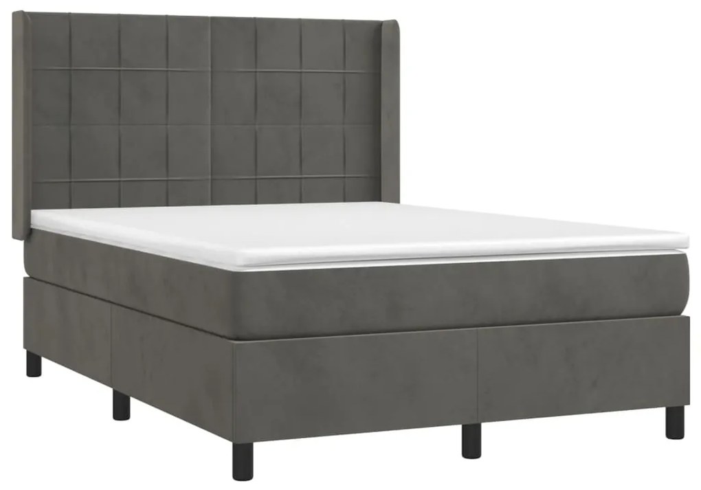 vidaXL Κρεβάτι Boxspring με Στρώμα Σκούρο Γκρι 140x200 εκ. Βελούδινο