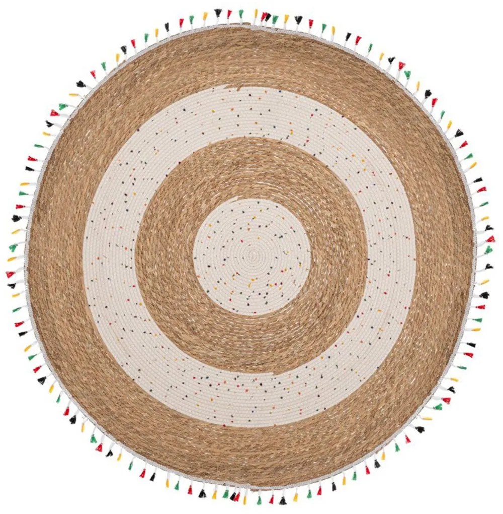 Χαλί Στρόγγυλο Με Κρόσια 90166 Ecru-Natural 100X100cm Round