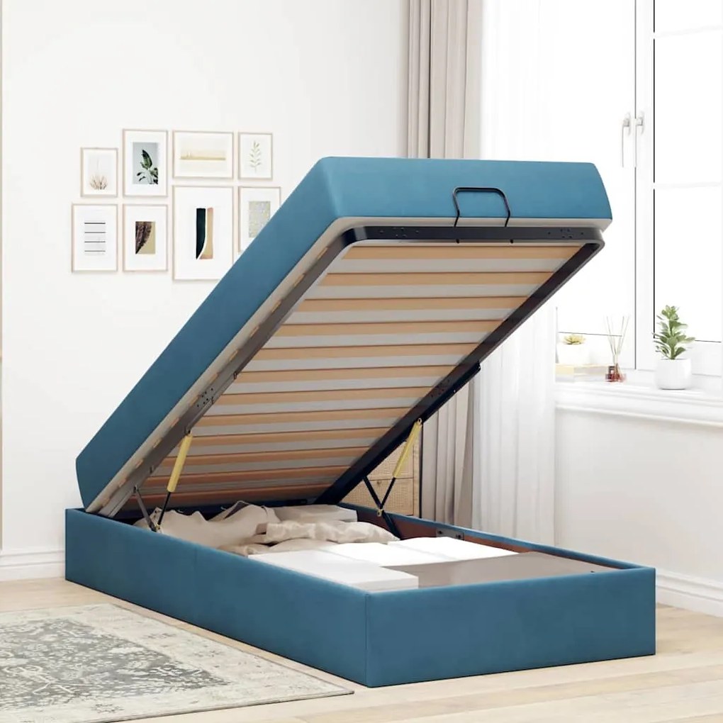 vidaXL Σκελετός Κρεβατιού με στρώμα Μπλε 100 x 200 cm Βελούδο