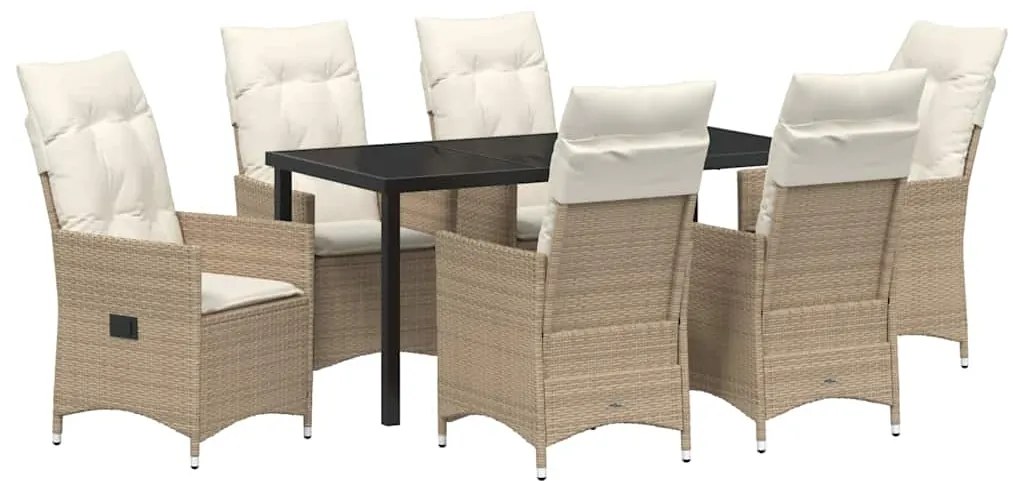 vidaXL Σέτ φαγητού για κήπο με μαξιλάρι 7 pcs Μπεζ Πολυ ράταν