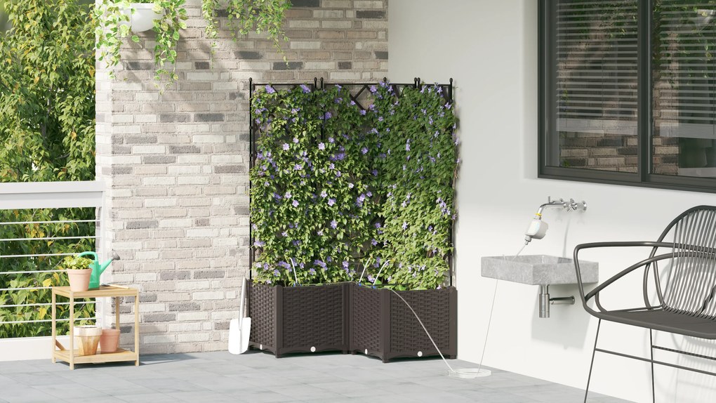 vidaXL Γλάστρες Κήπου 1 τεμ Καφασωτό Καφέ 80 x 80 x 142 cm Πλαστικό