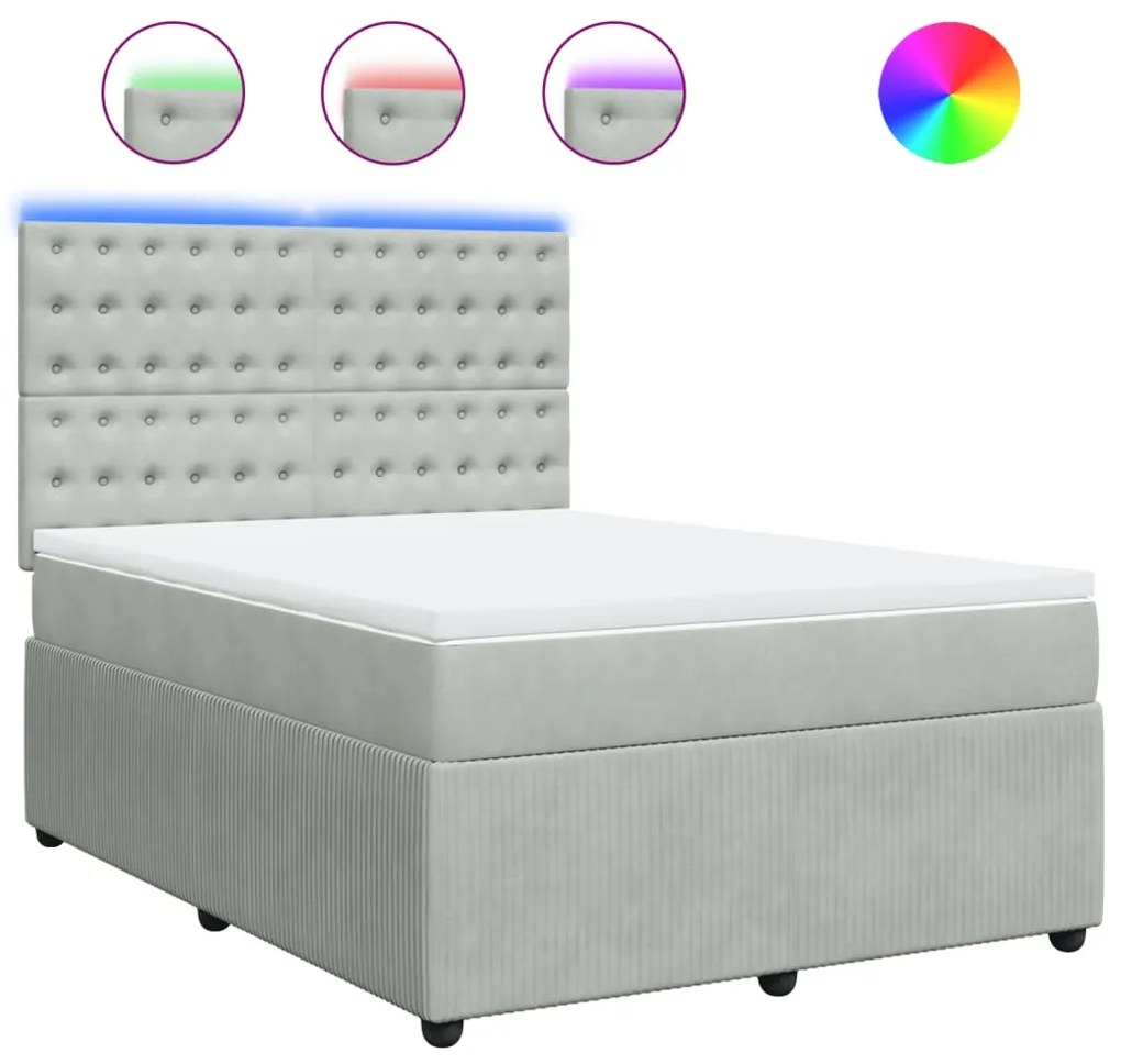 vidaXL Κρεβάτι Boxspring με Στρώμα Ανοιχτό Γκρι 160x200 εκ. Βελούδινο