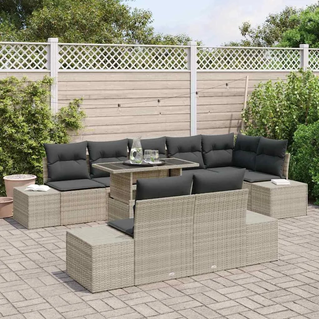 vidaXL Σετ Καναπέ Κήπου 9 pcs Ανοιχτό γκρι 100 x 55 x 73 εκ