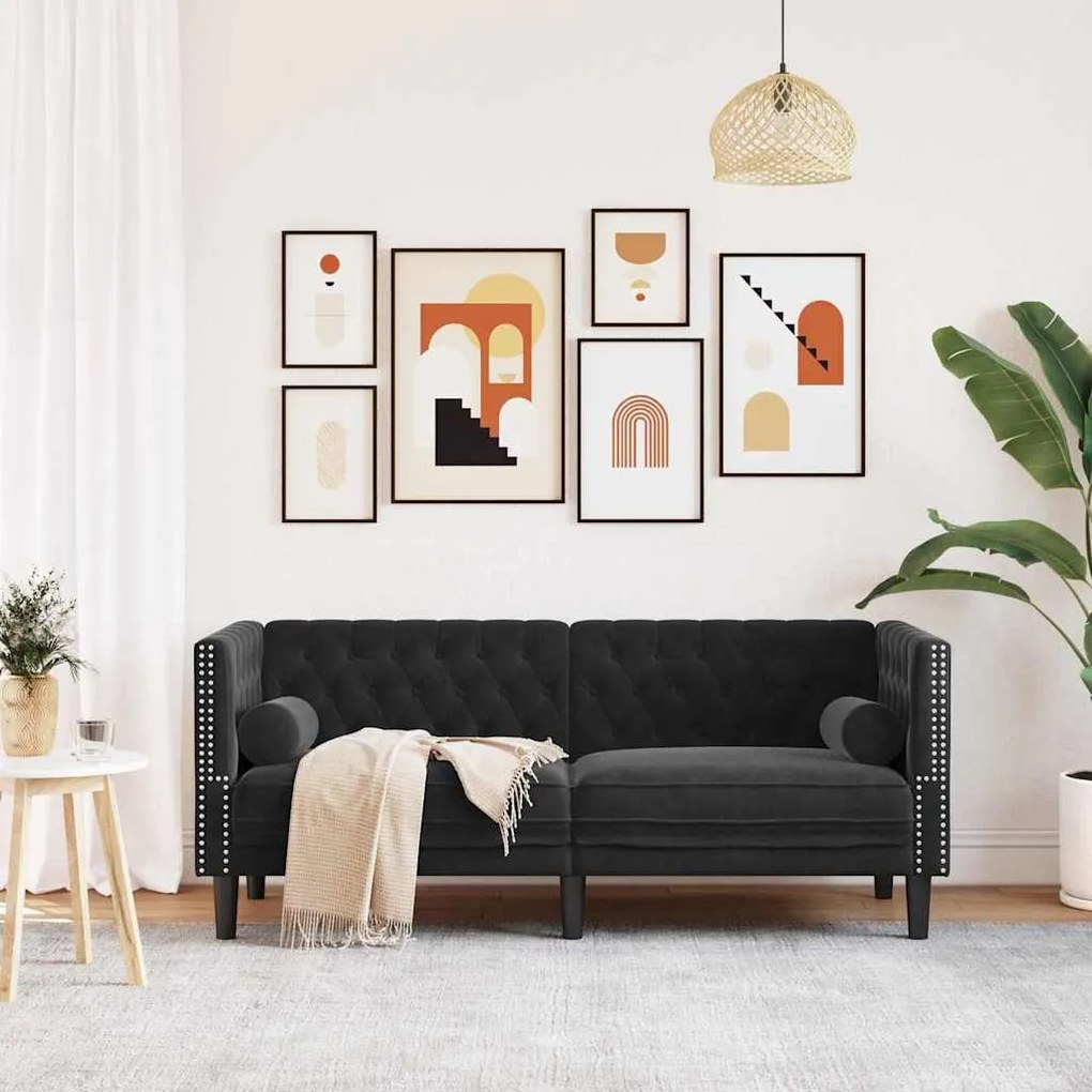 vidaXL Καναπές Chesterfield Argyle Μαύρο 174 x 74.5 x 70.5 εκ. Βελούδο