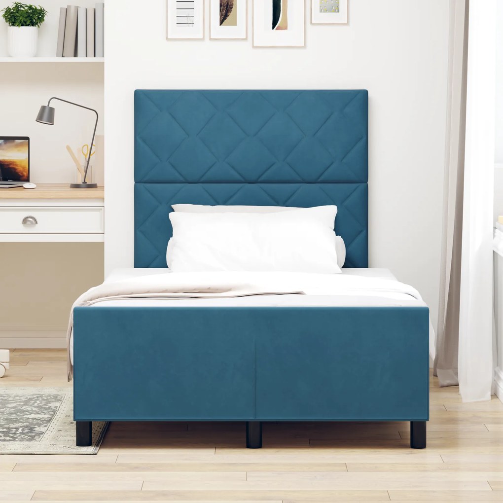 vidaXL Κρεβάτι Δίχτυ Σκούρο Μπλε 120x200 cm Βελούδο
